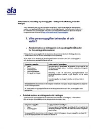 personuppgiftsinformation deltagare vid utbildning, event eller tävlingar.
